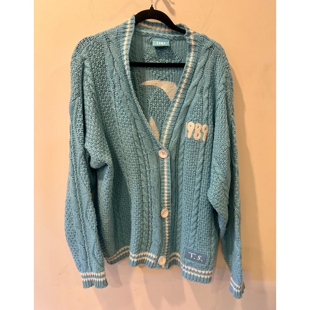 Taylor Swift 1989 Cardigan Sweater Womens Size L/XL Blue Knit Taylor's Version